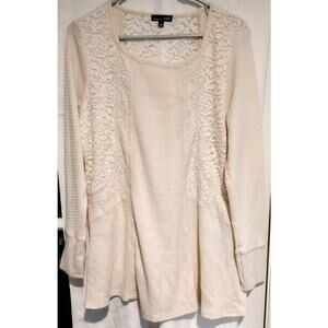 RXB Women's Large Cream Blouse Tunic Flowy Feminine Coquette Goth Knit Lace